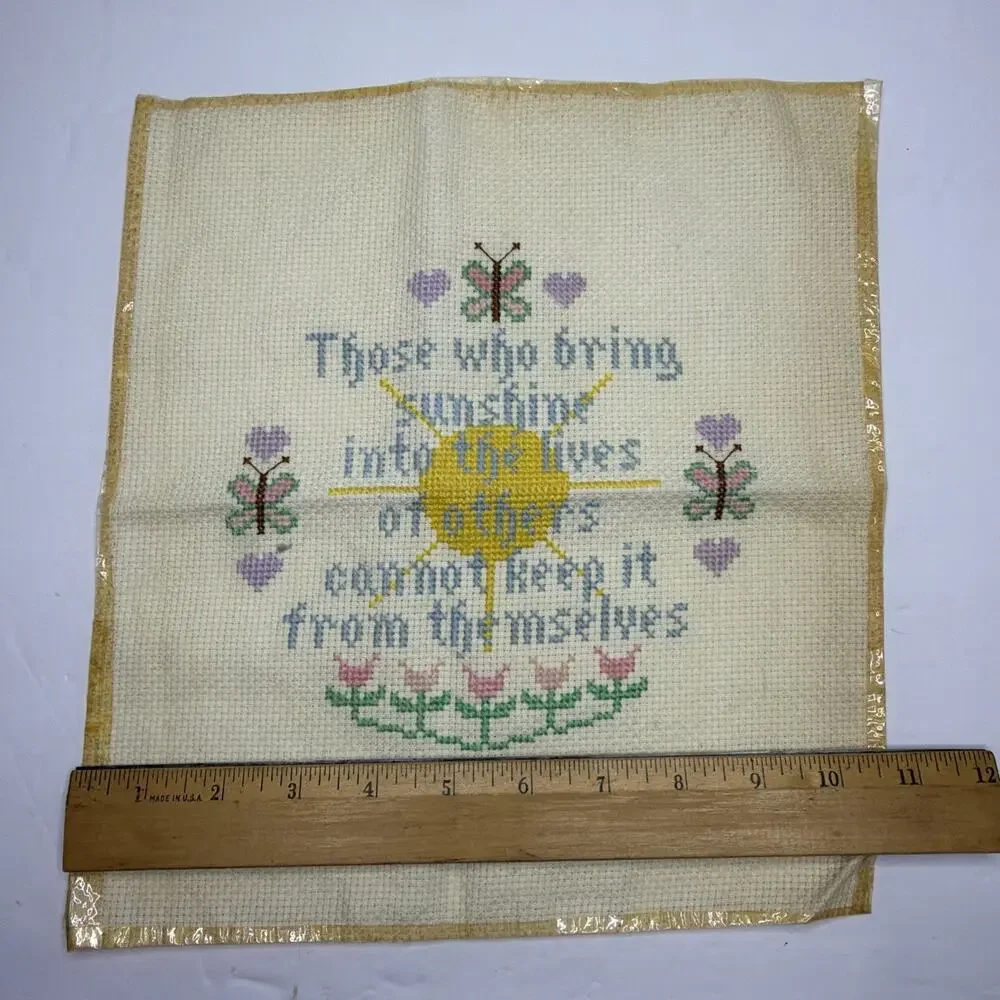 Cross Stitch Sunshine Sampler Hand Stitched Complete Vintage Retro 1970’s Patch